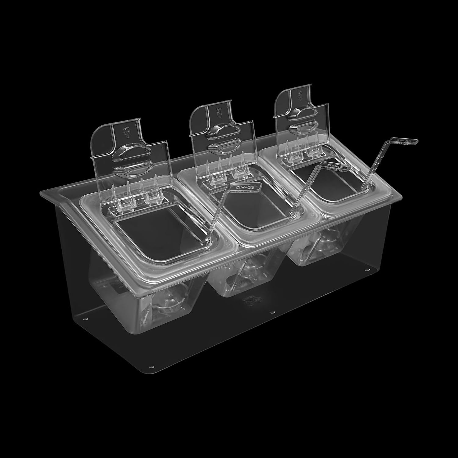 Ice Chilled 3 Compartment Condiment Server Caddy, Condiment Pots with 3 Large Containers Each with 9 Cup Capacity, 6" 1/6 Food Pan & Lid