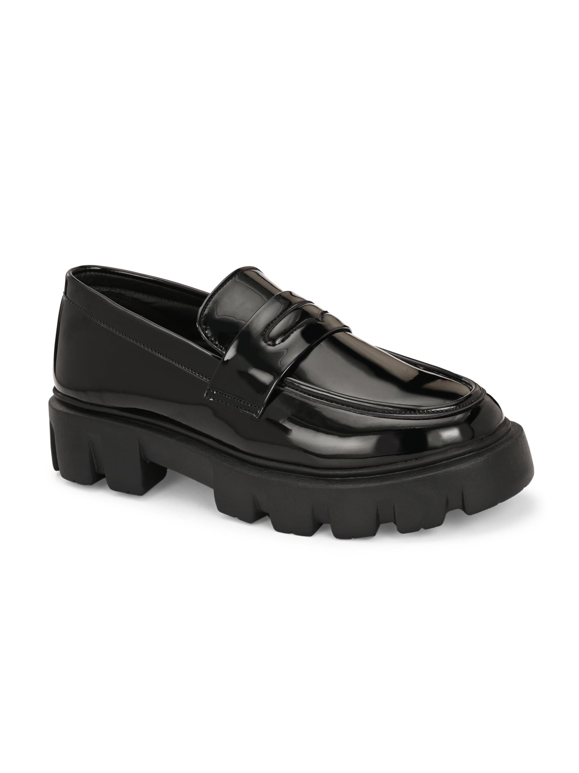 Leo Chunky Sole Black Patent Loafers Shoes for Casual/Formal Hybrid Purpose-image-1