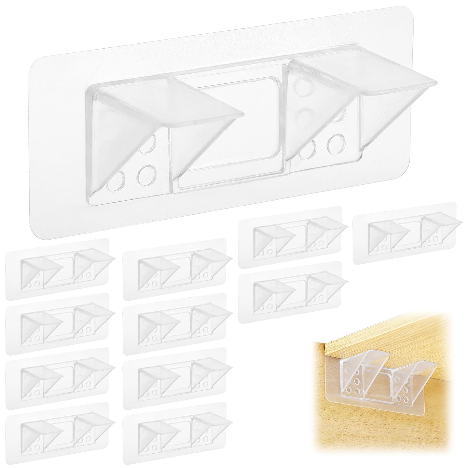 Piquets de support d'étagère auto-adhésifs QWORK en ABS transparent, lot de 12 pièces pour maison