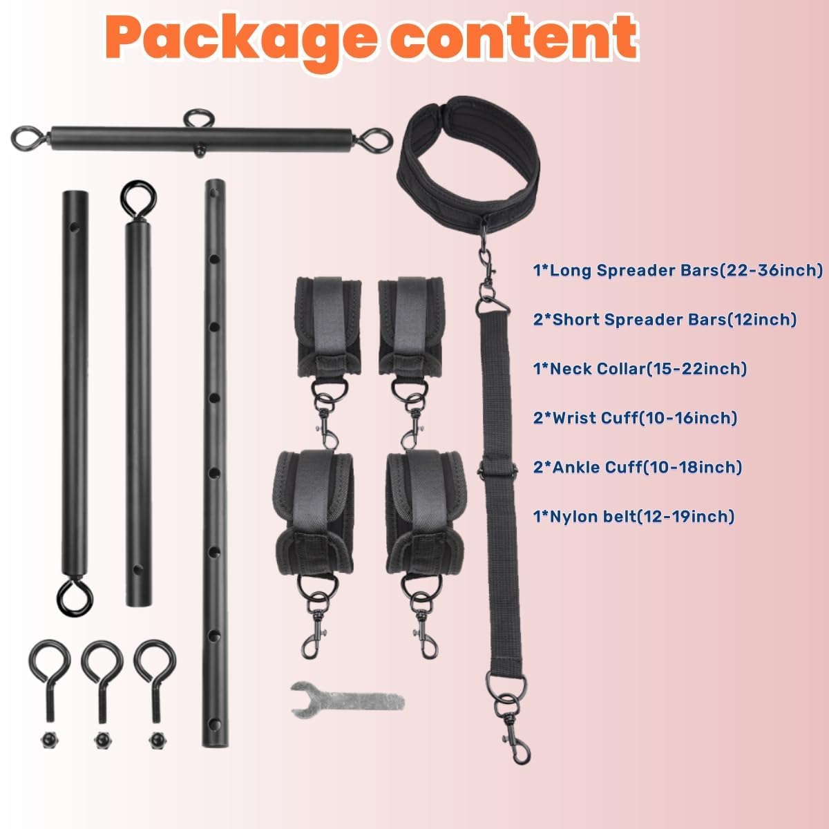 Barra separadora para sexo, 2 piezas, juguetes de sujeción con collar para el cuello, tobillo y muñeca para mujeres, juego de bondage BDSM para parejas, SM, juego sexual, 22-36 pulgadas (negro)