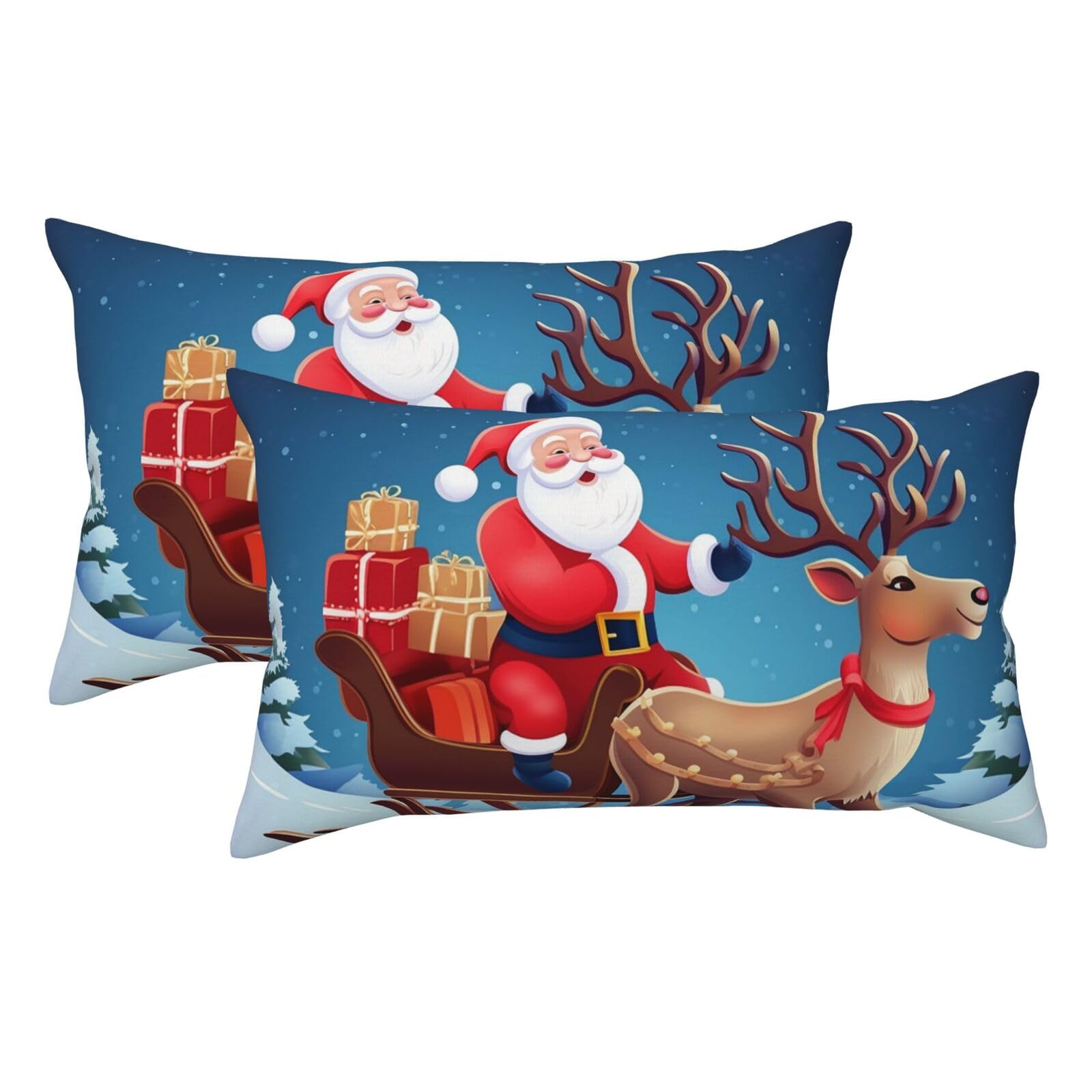 2 Pack King Size Pillow Cases for Hair and Skin Soft Breathable Pillow Case Covers with Hidden Zipper Christmas Santa Deer Pillowcase 20x36 Inches Pillow Covers for Sleeping Gift