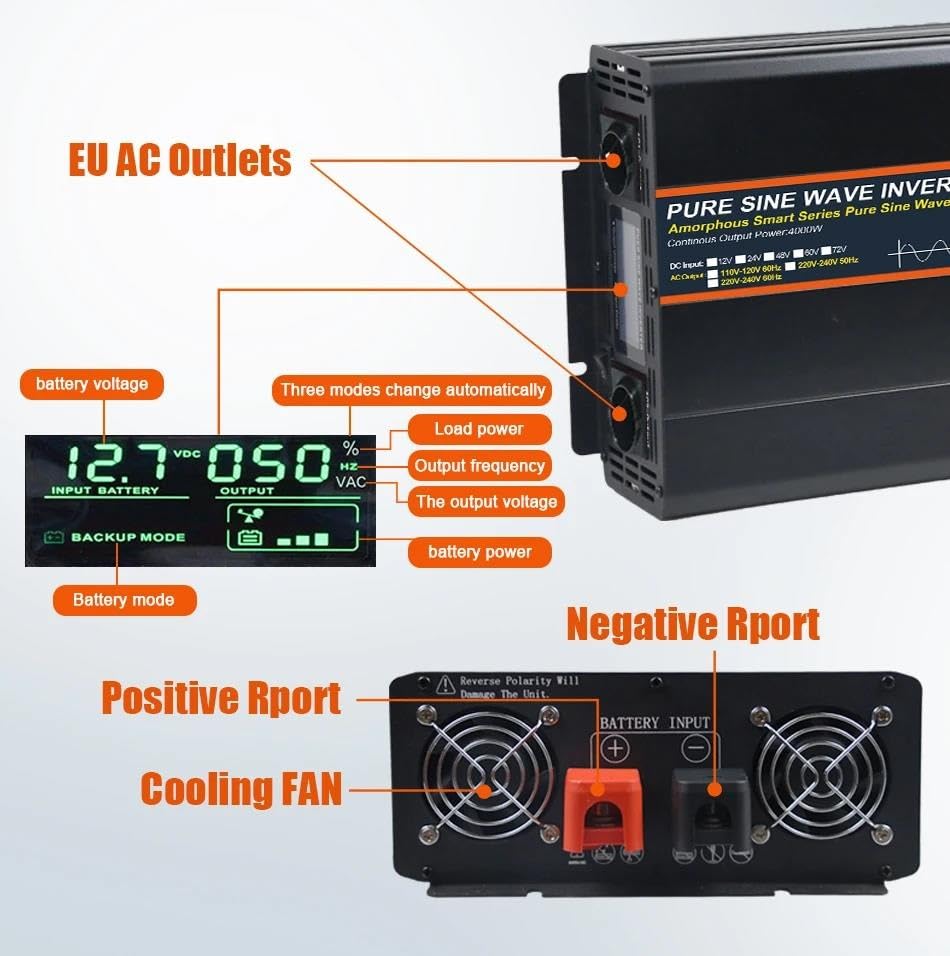 Inversor de onda pura 12000W transformador solar 24V a 220V convertidor 7