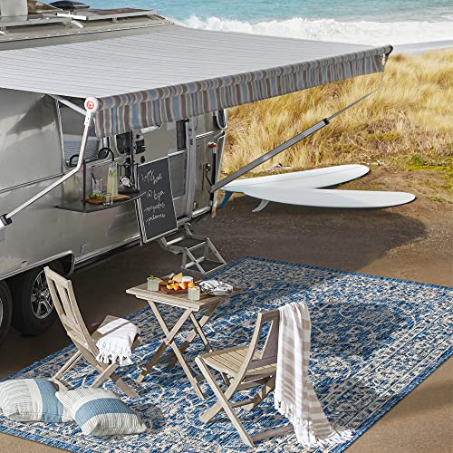 Image of JONATHAN Y Vine and Border Indoor Outdoor Area Rug 8X10 Navy /Gray, Palazzo Textured Weave for Backyard, Patio, Porch, Easy-Cleaning, High Traffic, Pet-Friendly, Non-Shedding (SMB103A-8)