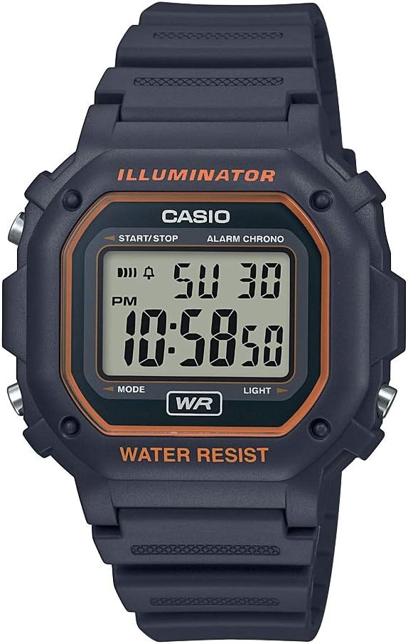 F108WH Series | Men's Digital Watch | Illuminator | Water Resistant | LED Light | Daily Alarm | 1/100 SEC Stopwatch | 3 Hands (HR, Min, SEC) | Date/Day Display | Daily Alarm | 7 Year Battery