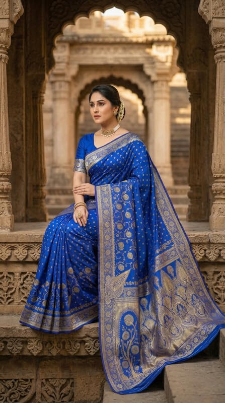 Image of C J Enterprise Women's Pure Soft Silk Saree With Blouse Piece For Wedding (Jiya)