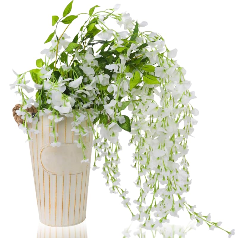 AGEOMET 8pcs 3.6 Feet Artificial Silk Wisteria Vine, Fake Hanging Wisteria Flowers Vine Garland Backdrop Arch Wall,Home Kitchen Garden Outdoor Greenery Decoration