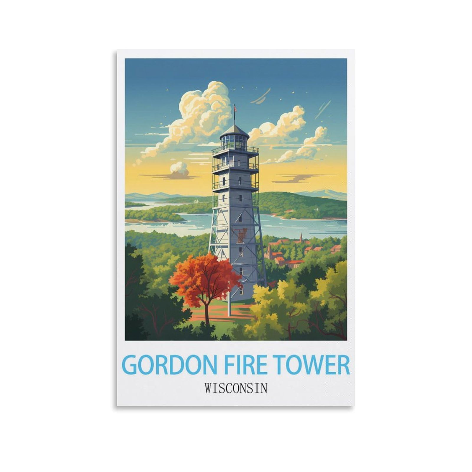 Vintage Metal Tin Sign,Gordon Fire Tower Wisconsin,Travel Tin Signs Metal Poster Wall Decor Office Cafe Bathroom Badroom 20x30cm