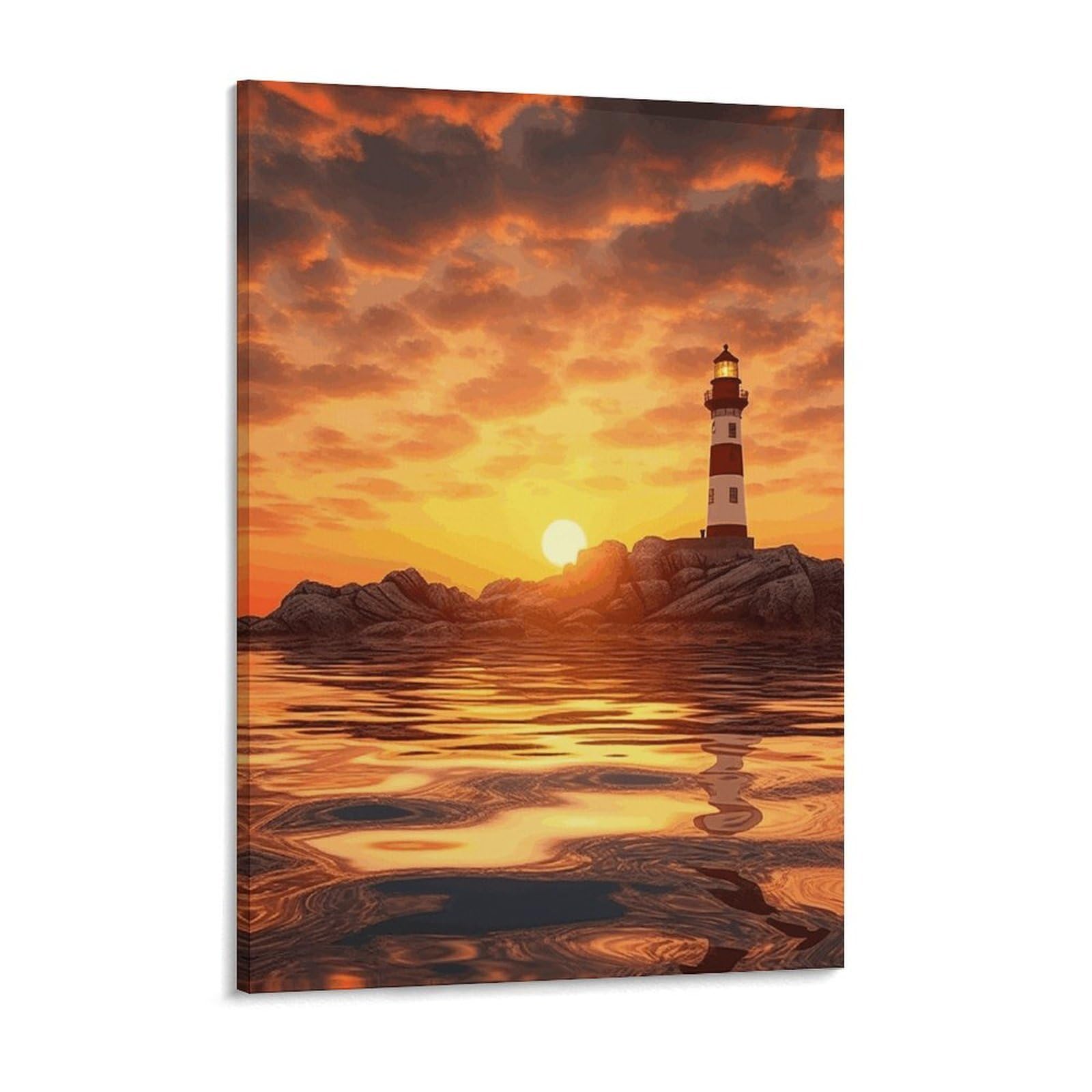 Sea Lighthouse in Sunset Canvas Wall Art for Bedroom 18x24inch Canvas Prints Artwork for Walls Modern Picture Artwork Painting for Living Room Aesthetic Wall Paintings for Bathroom Kitchen Of