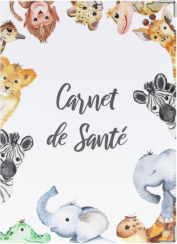 Color Pop Child Health Book Cover – Made in France – Printed PVC – For Health Log, Prescription – 22 x 16 cm (Savane)