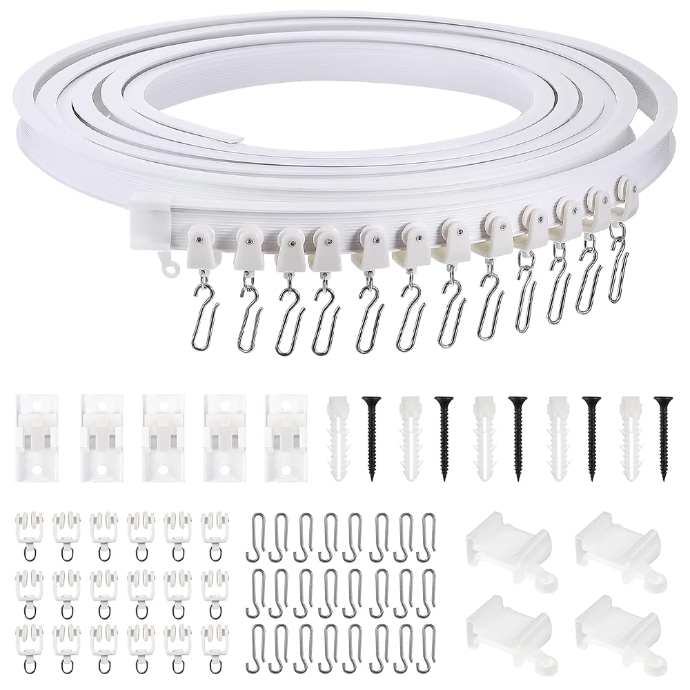 Binario Curvo per Tende a Soffitto, Pieghevole per Finestra a Golfo, PVC, Con Accessori per Doccia (3 m Bianco)
