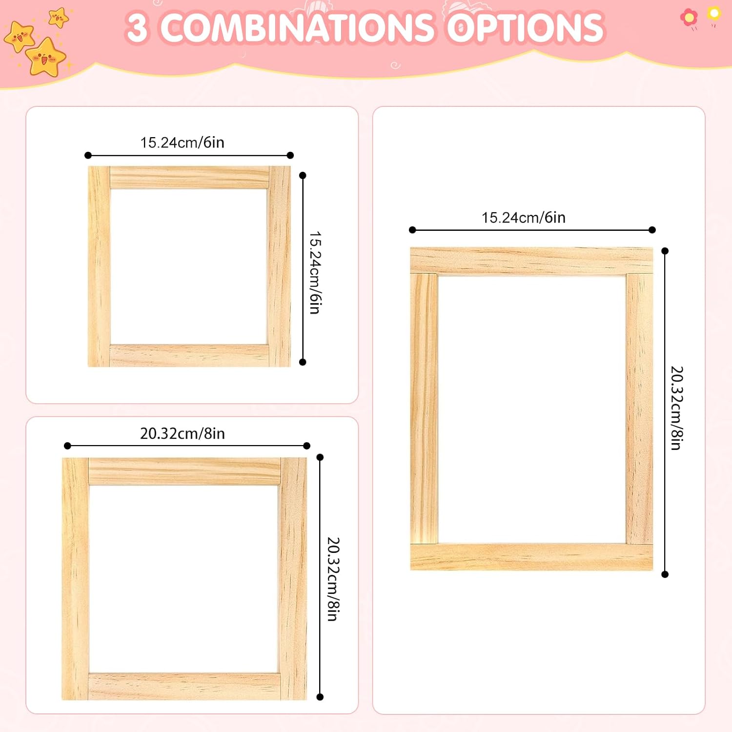 8-Pcs Wooden Needlepoint Stretcher Bars Kit - Includes 6" & 8" Sizes, 40 Thumb Tacks, Storage Box & Tack Remover for Embroidery, Cross Stitch & Canvas Art Supplies (Natural-8pcs)