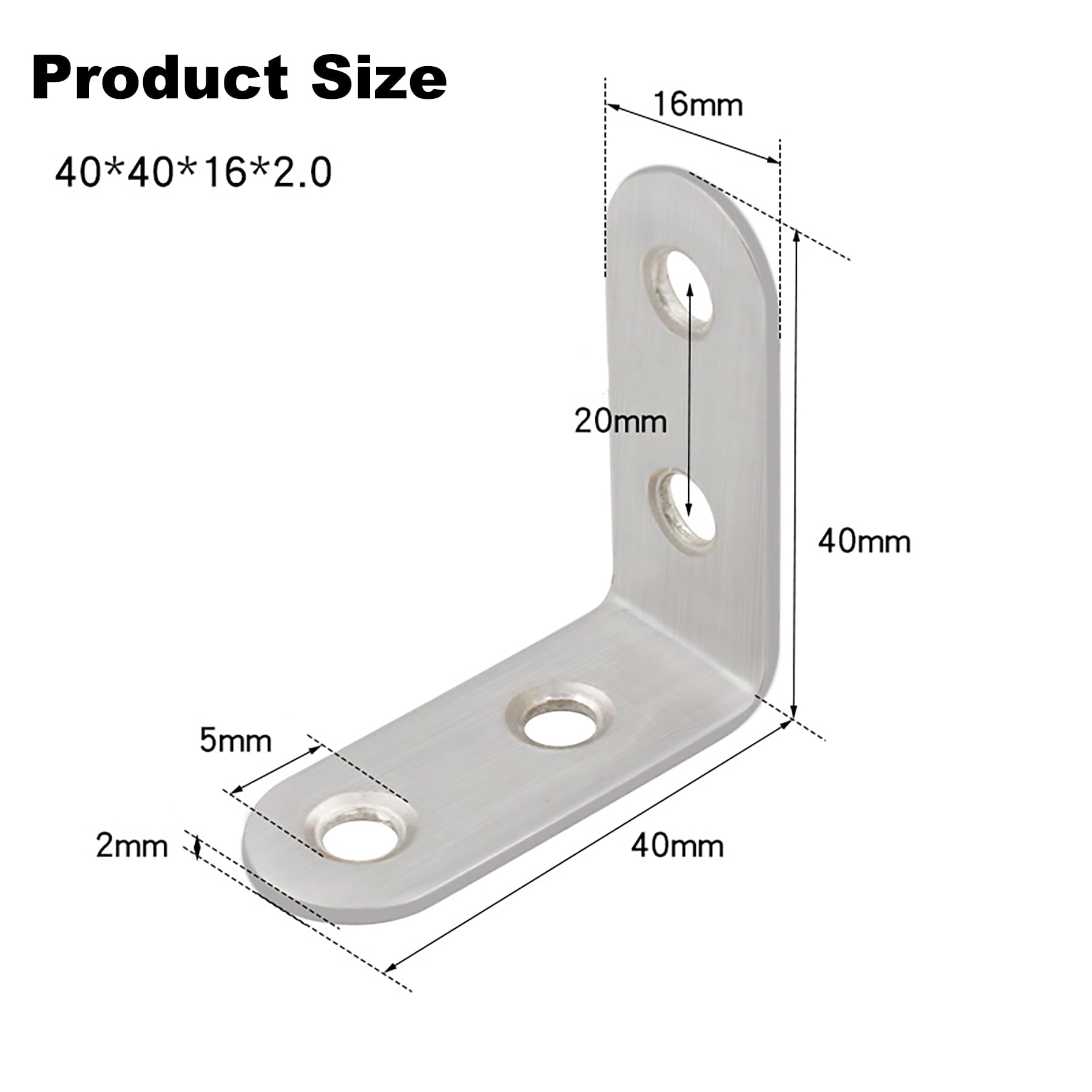 Stainless Steel Angle L Brackets - 40x40mm, 16pcs, Including Screws - Strong, Durable for Furniture & Shelves - Image 2