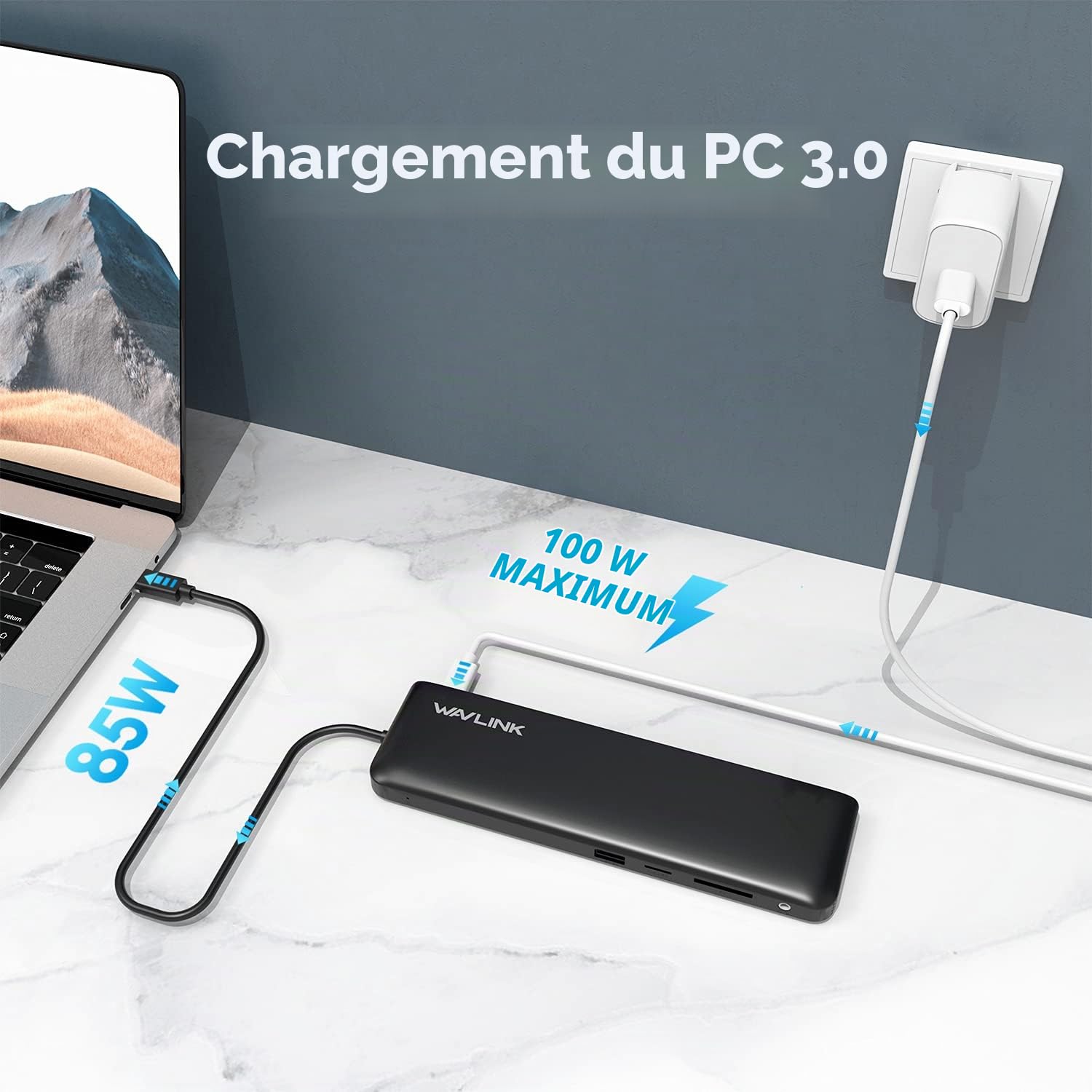 WAVLINK Station d'accueil USB-C, Triple Affichage, Écran d'extension, USB3.0/2.0, VGA, 1x Displayport & HDMI, USB-C 100W PD Charge Alimenté, Rj45 Gigabit Enthernet, Compatible avec Mac Os et Windows