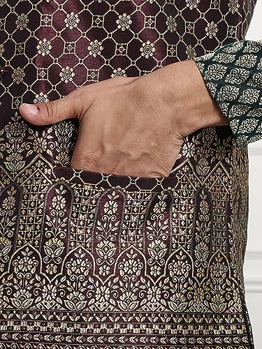 Image of SOJANYA (Since 1958 Men's Jacquard Silk Kurta and Pyjama with Nehru Jacket