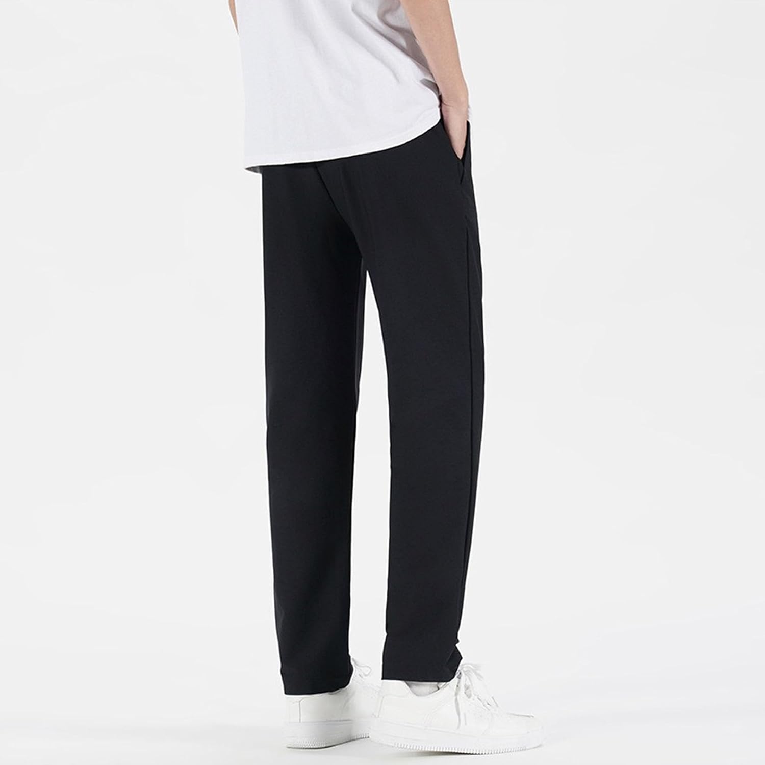 Men's Stretch Basic Comfort Running Pants Solid Elastic Waist Casual Trousers Loose Fit Outdoor Athletic Sweatpants