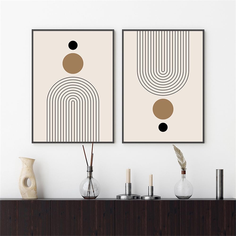 WBYZAC 2 Pieces-Abstract Geometric Rainbow Beige Bohemian Posters Wall Art Canvas Painting Print Picture Living Room Modern Interior Home Office Decor-50 * 70cm (No Frame)