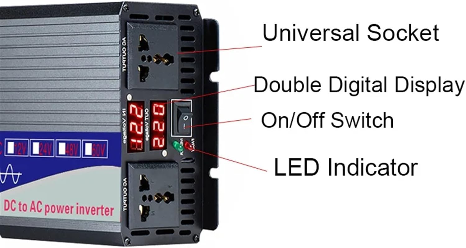 3000/4000/5000W Pure Sine Wave DC 12V 24V 48V 60V to AC 220V Power Convert Double Socket Converter Solar Car Inverter(Peak Power 3000W,72V_220V(50HZ)_General)
