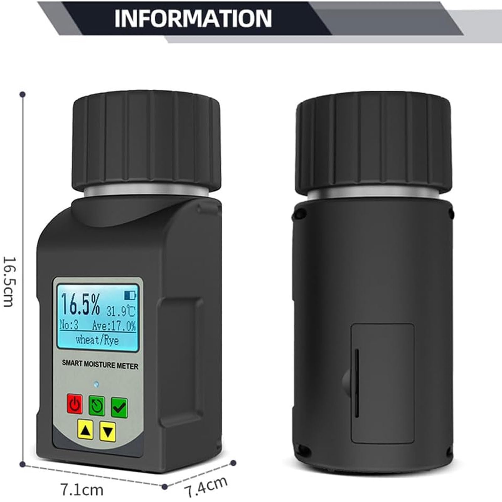 Miernik wilgotności ziarna, przenośny cyfrowy tester LCD do pszenicy i soi, zakres pomiarowy 4,6%-36%, pojemność 90 ml, 99 odczytów, odczyt i transmisja głosu