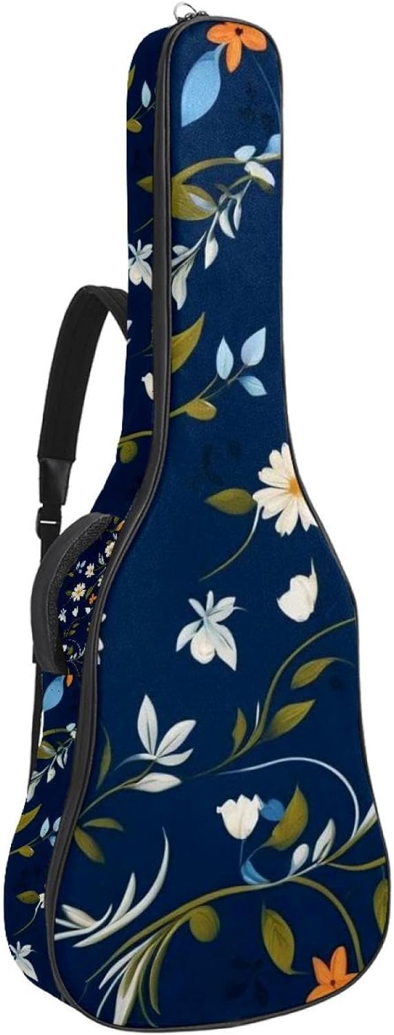40/41/42-inch Leaf Art Acoustic Guitar Bag With Adjustable Shoulder Strap And 2 Storage Bags. Guitar Bag With Back Hanging Loop, Electric, and Classical Guitars