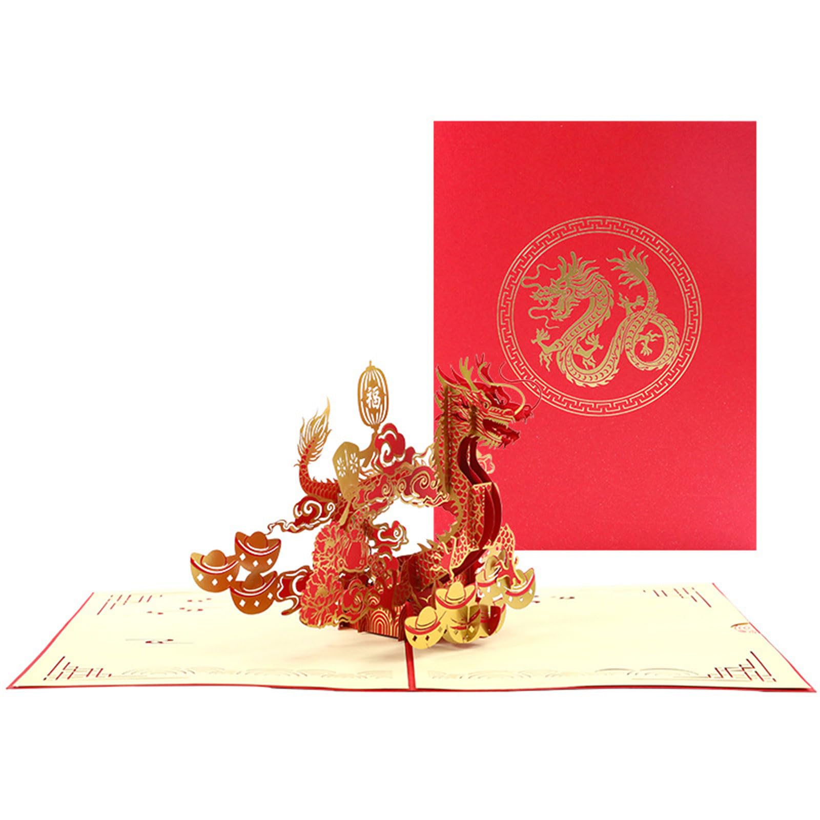 Kalttoy 3D Popup Chinese Dragon New Year Cards 2024 Creative Greeting Cards Papercraft for Festival New Year Dragon Popup