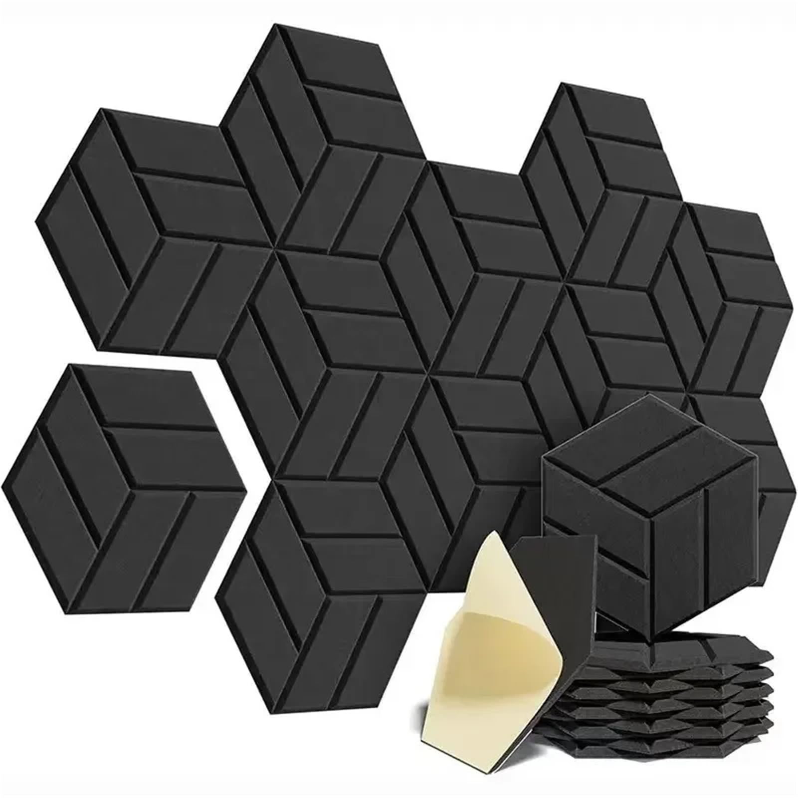 Pannelli acustici esagonali Adesivi murali in feltro fonoassorbenti autoadesivi for assorbire il rumore di fondo e decorare Per Studio(Black,12 PCS)