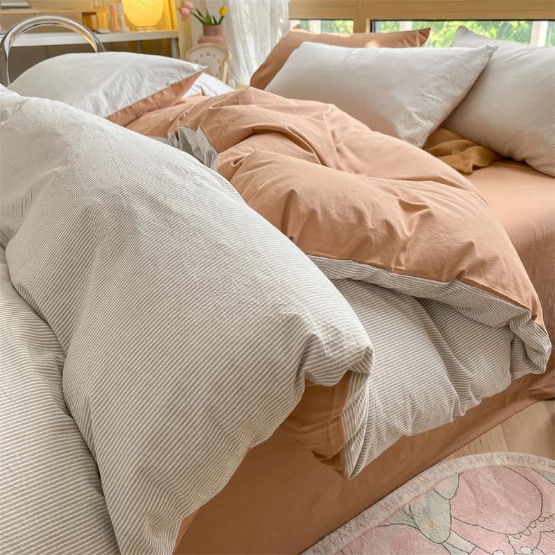 Housse de couette à rayures beiges pour en finir avec les draps froissés