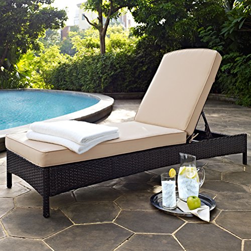 Crosley Furniture Palm Harbor Outdoor Wicker Chaise Lounge With Sand Cushions - Brown #TOP1