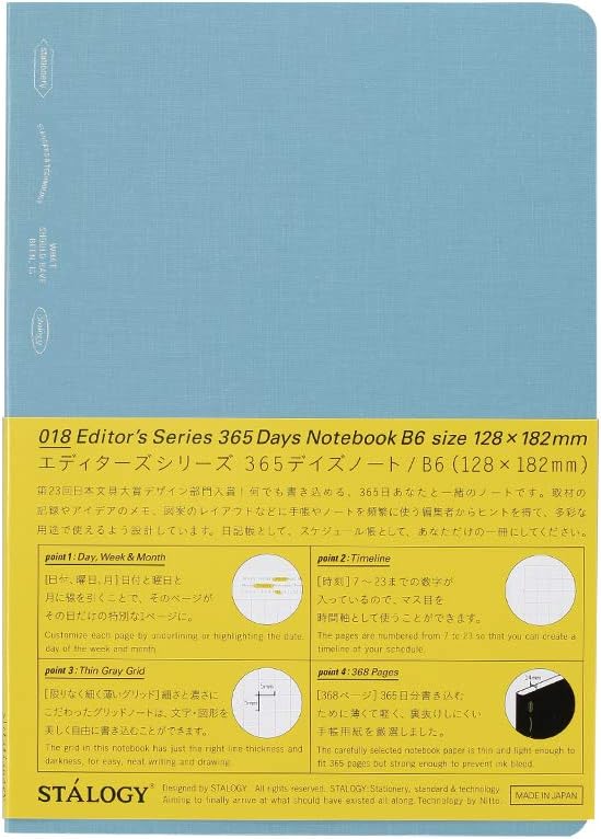 Nitoms S4121 STALOGY Notebook, B6, Squared, 365 Days Notebook, Blue