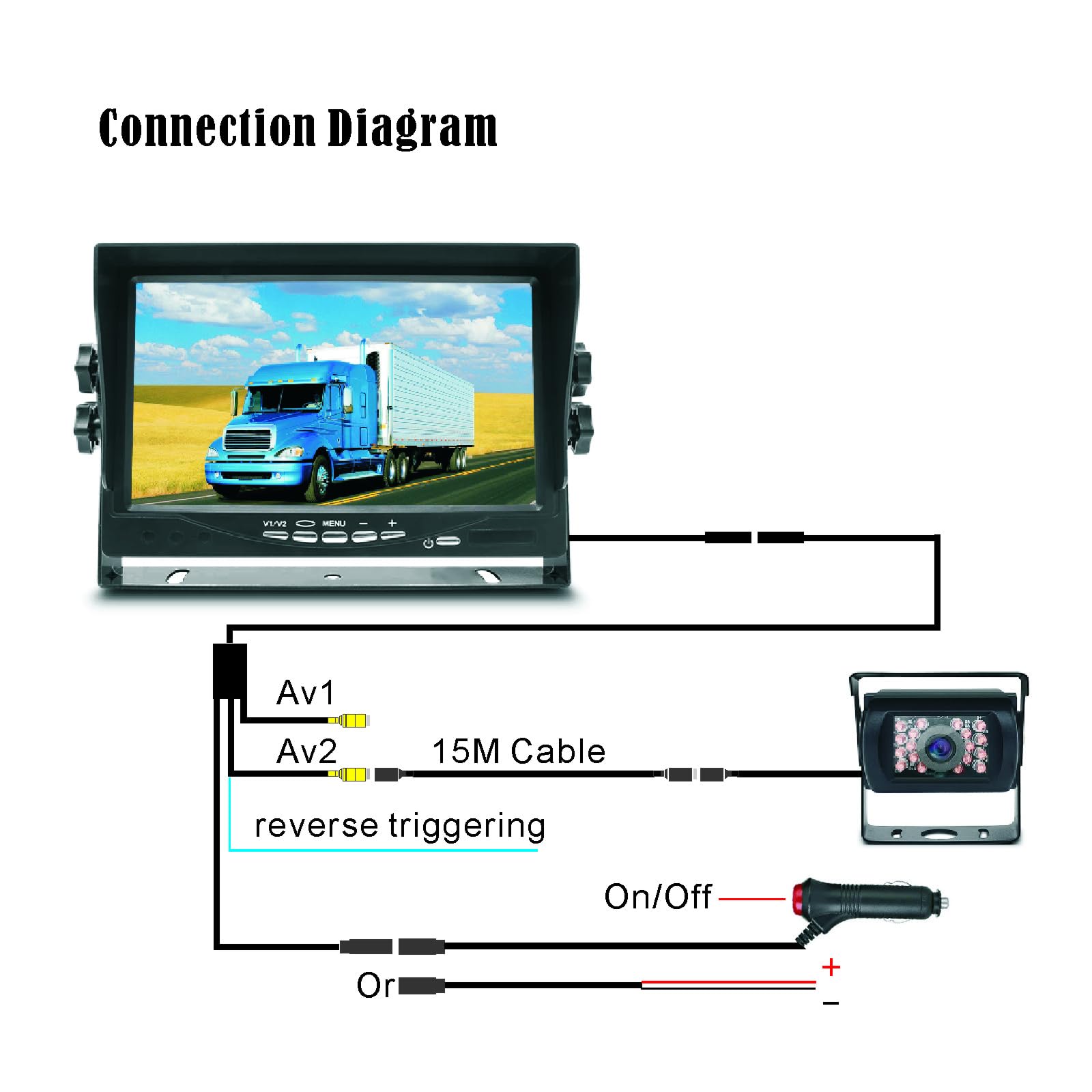 System monitoringu parkowania samochodu, wodoszczelny, 18 diod LED, widoczność w nocy, kamera cofania z 15-metrowym 4-biegunowym kablem lotniczym + 7" kolorowy monitor TFT LCD do dużych samochodów