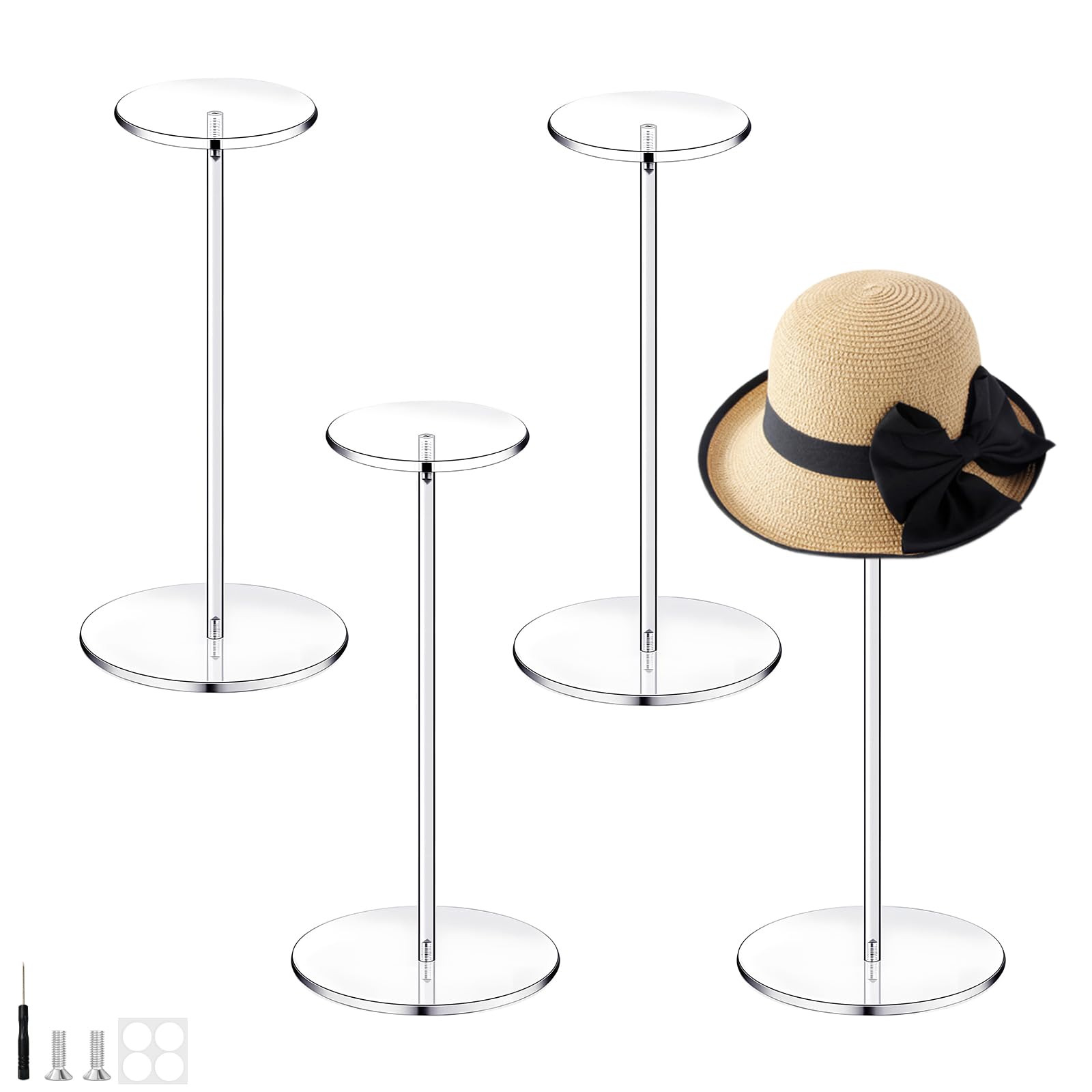 Lucxhcky White 4 Set Acrylic Hat Stand, Baseball Cap Holder Organizer For Display (30Cm)