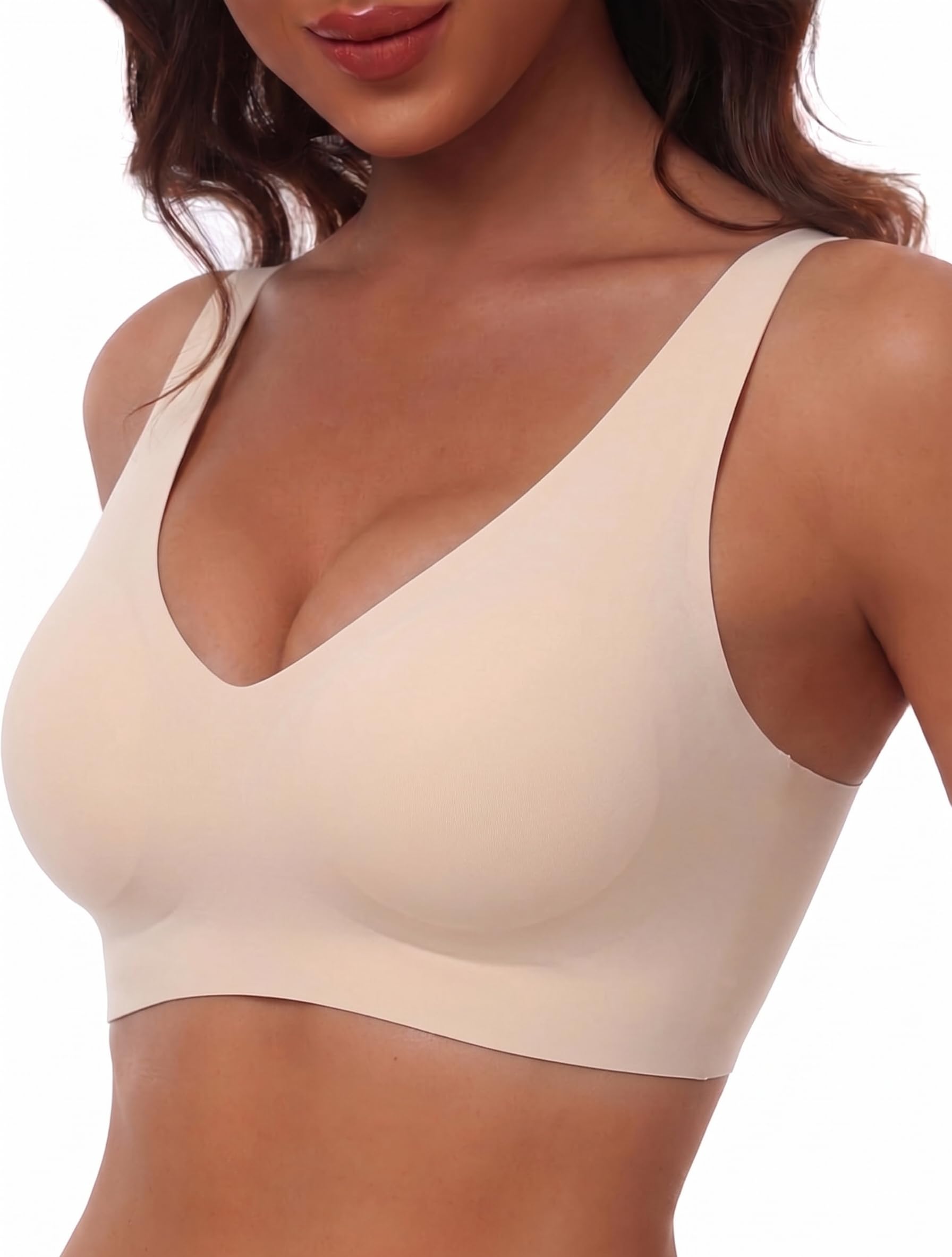 Bresdk Tiefer V BH Damen ohne Bügel Push Up Nahtloser Bequemer Bra Vollständiger Bralette für Große Brüste Gepolstert Bralette