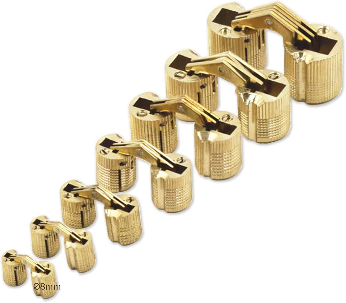 Mini Cylindrical Barrel Hinge 8mm for Cabinet Door Panel Connection Small Box DIY Hand Craft Brass Matt Concealed Hinges 180 Degree Opening Angle Pack of 8 Pcs