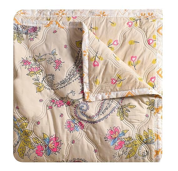 MITUL Dohar Double Bed 100% Cotton Blankets for Summer | 90x100inch, 150GSM Ac Comforter and Cooling Blankets for Summer | Classic Printed Design | Quilt (Design Cream Color, Single BE)