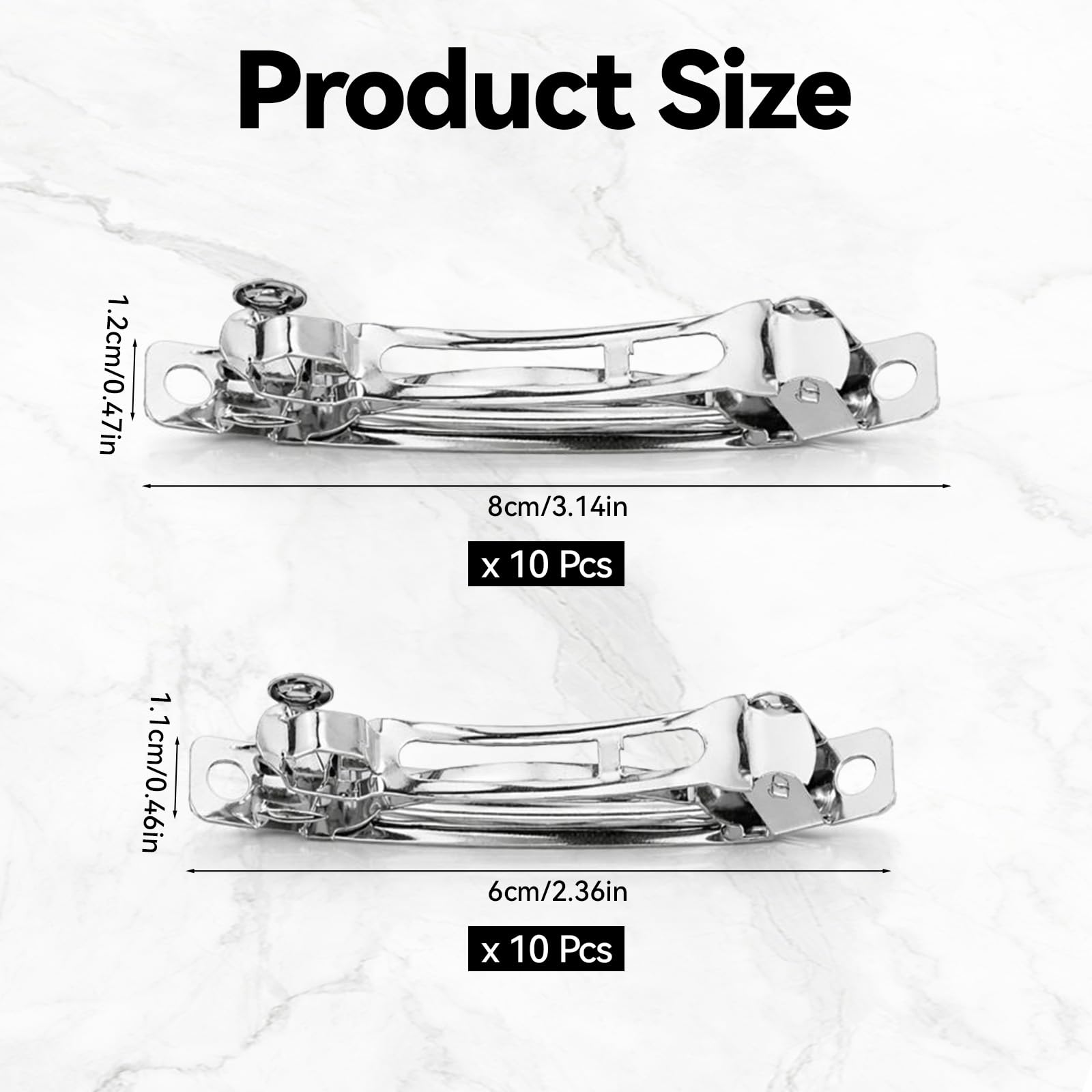 20 pinzas francesas en blanco de 2.4 pulgadas y 3 pulgadas de metal plateado para el pelo francés, para manualidades, broches automáticos de resorte, para accesorios de cabello