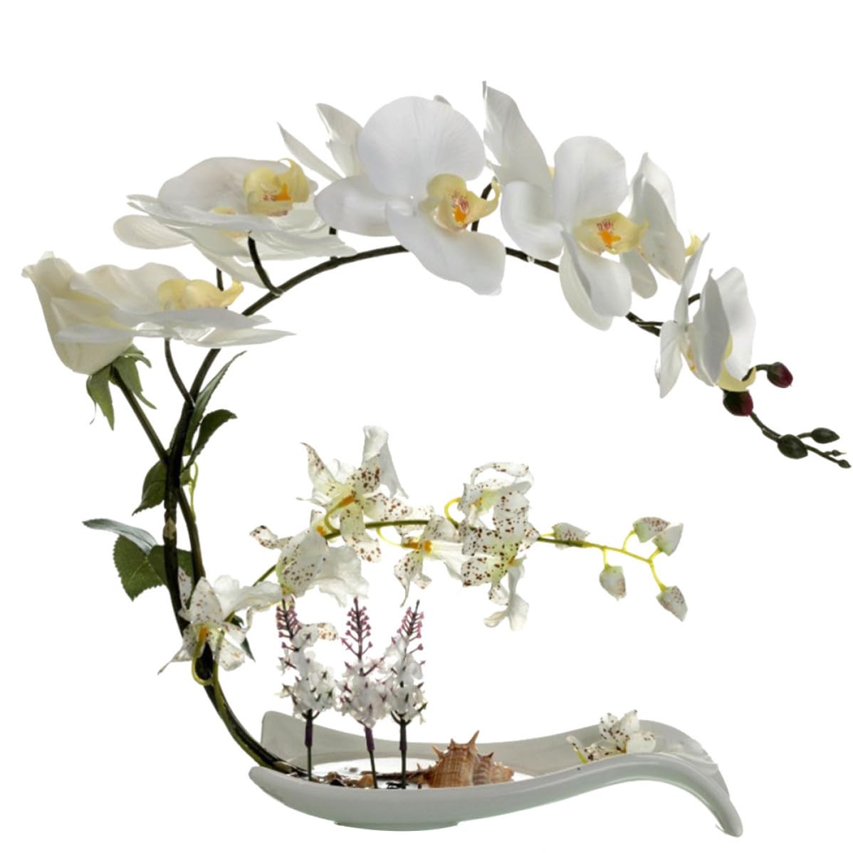 Orchidée Phalaenopsis Artificielle en Pot, Fleur Soie Blanche Décorative