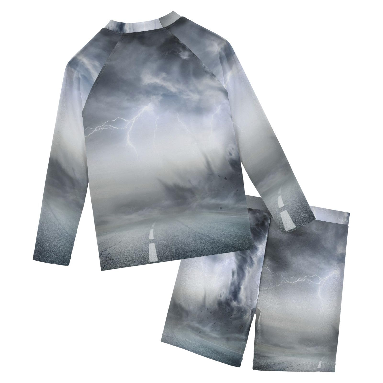 Aflyko Kids' Bathing Suit Set Tornado Lightning Long Sleeve Swim Tops with Shorts Summer Vacation Pool Party Rashguard Fun Cute Infant Beachwear, 4T Multicoloured