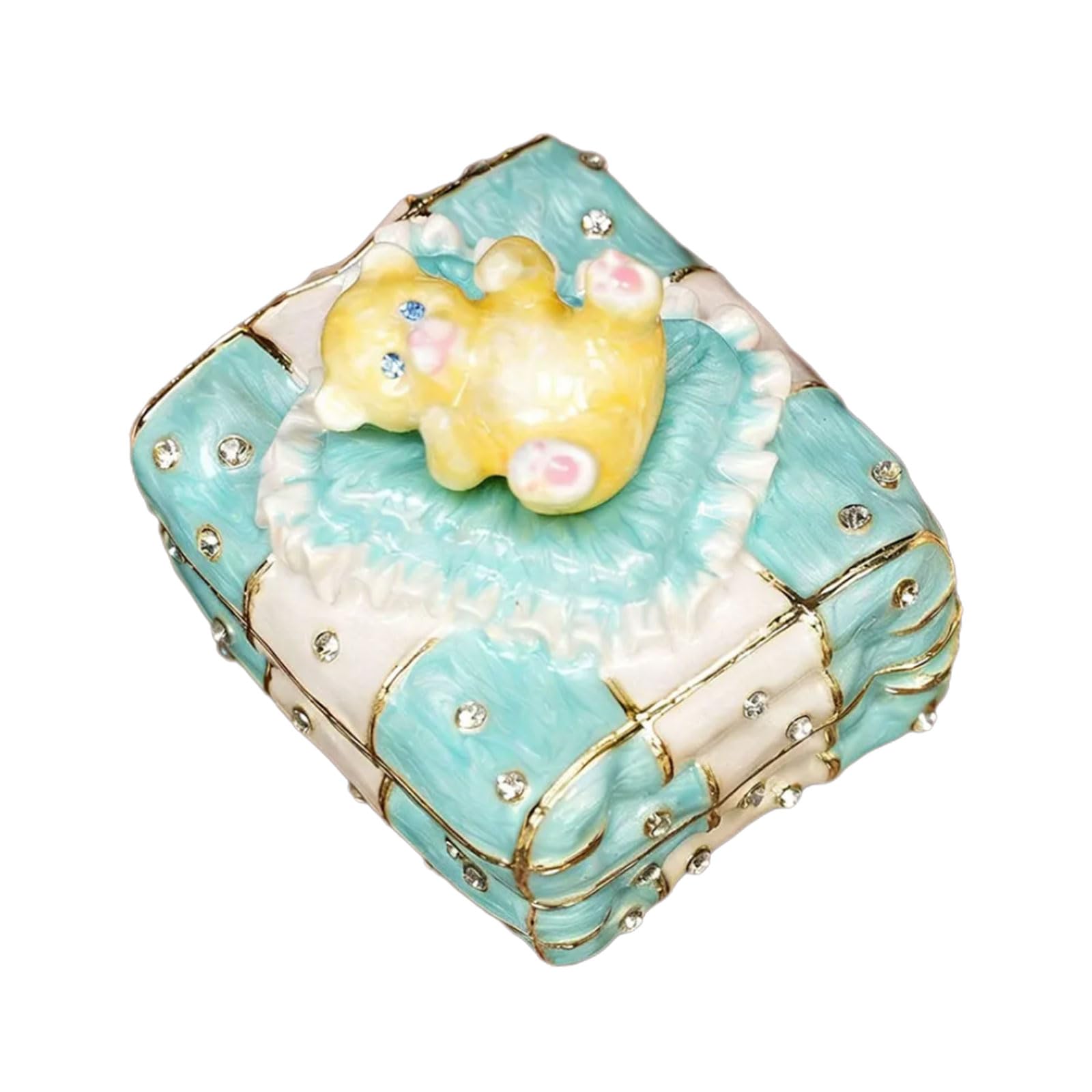 FGDTREE Enameled Jewelry Box Bear Figurine Sturdy Alloy Lovely Bear Container for Rings and Earring Storage Compact Display Box
