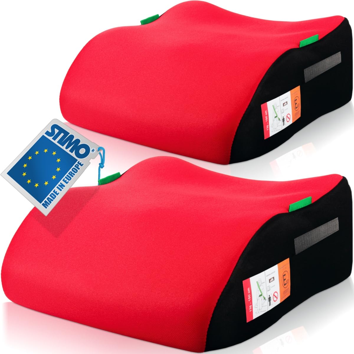 2er Set Kindersitzerhöhung ergonomisch Kinder 135-150 cm Sitzerhöhung Auto Sitz ECE R129 Bezug waschbar (Rot)