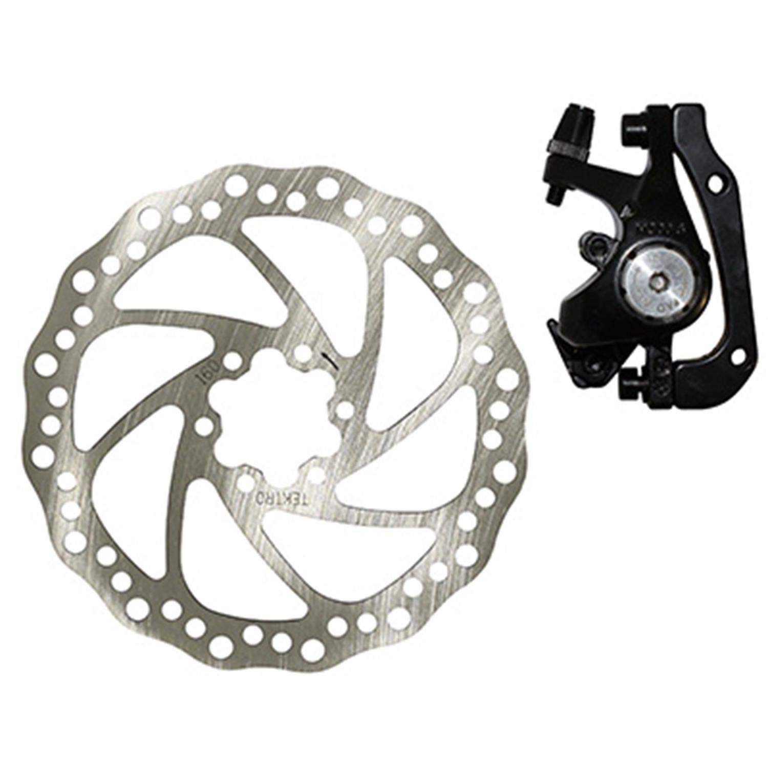 P2R - Freno de Disco mecánico para Bicicleta de montaña (Abrazadera + Disco) 160 mm + Adaptador Internacional Compatible AR 160 mm y 180 mm
