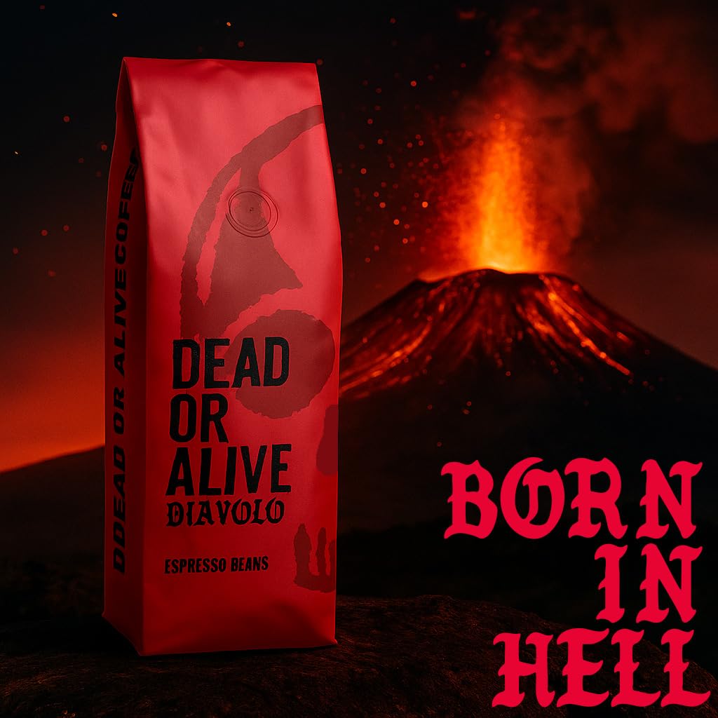 DEAD OR ALIVE Caffè Espresso in Grani DIAVOLO – Tostatura Scura Estrema – 100% Robusta – Bassa Acidità – Stile Napoletano – 1 kg