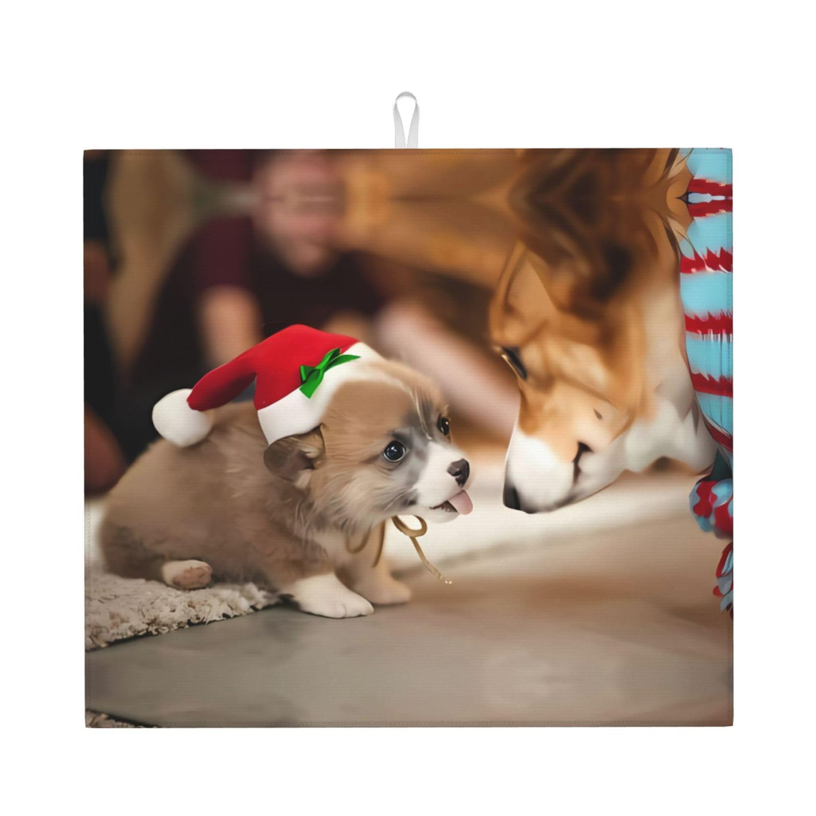WHJSSF Cute Corgi Prints Kitchen Drying Mat – Absorbent Dish Throw for Countertops, Quick-Dry Non-Slip Layer with Stylish Prints, Ideal Housewarming Gift
