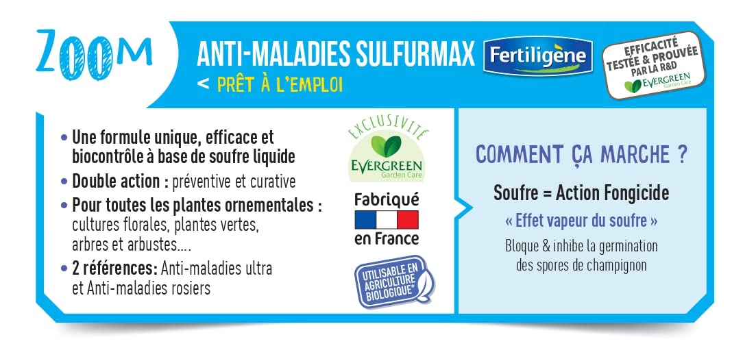 FERTILIGÈNE Anti-Maladies Plantes Ornementales 800ml – Action Préventive & Curative – Combat l'Oïdium et les Taches Noires – Utilisable en Agriculture Biologique