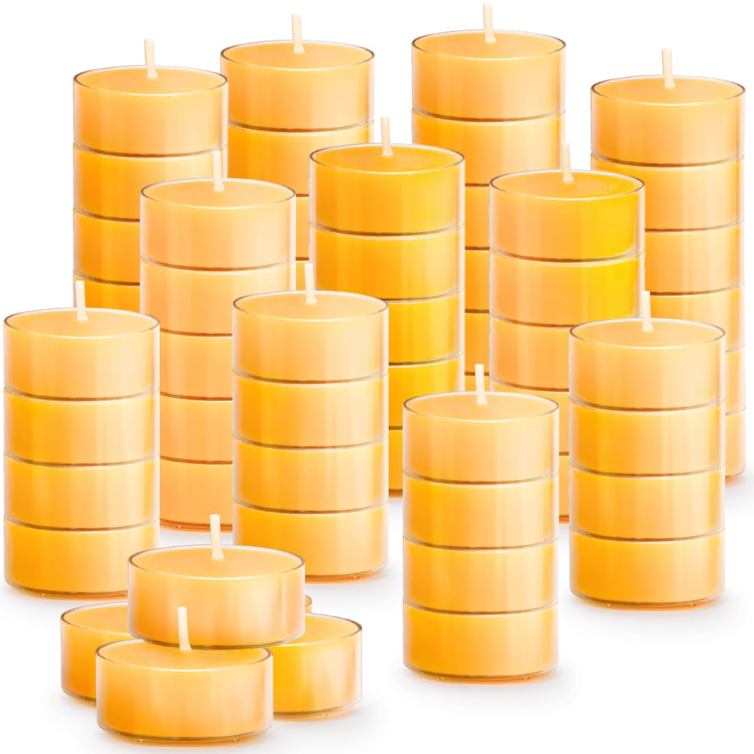 50PCS Pure Beeswax Tealight Candles, Natural Raw, Clear Cup, Cotton Wick
