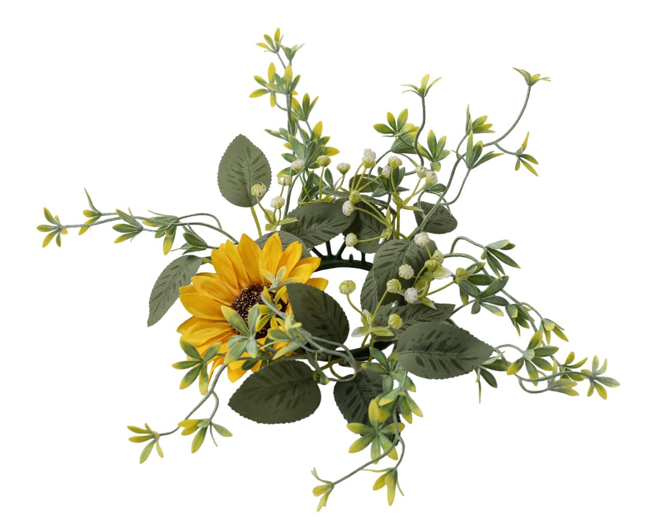 Sunflower Candle Ring, 2 Pack Candle Wreaths Rings 3 Inch Center, Artificial Yellow Flower Leaves Wreath Pillar Candleholder for Wedding Home Tabletop Decor