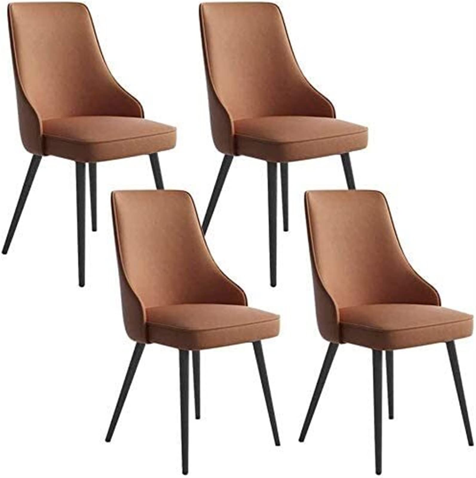 SJIALEN Modern Dining Chairs Set of 4, with Backrest Padded Seat Dining Chairs Iron Skeleton Adjustable Feet Kitchen Leather Chairs Kitchen Chair (Color : Dark Coffee, Size : 48x46x88cm)