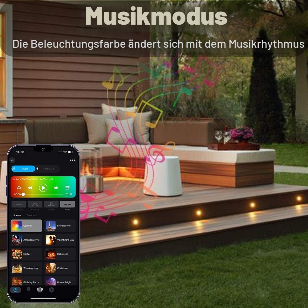 10er Set LED Bodeneinbauleuchten Aussen RGBW Ø45mm WiFi Terrasse Einbaustrahler Led Terrassenbeleuchtung 12v, IP67 Wasserdicht mini Led spot Boden mit Fernbedienung Kompatibel mit Alexa Google Home