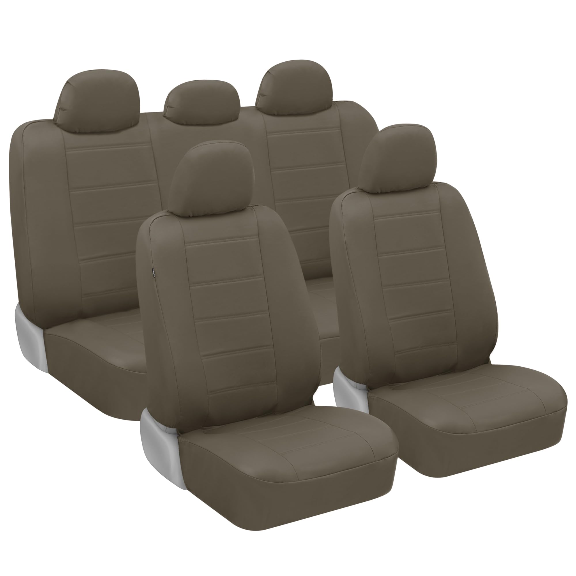 BDK 9-Piece Beige Leather Car Seat Cover Full Set, Front Seat Cover and Rear Bench Seat Cover, Universal Fit Car Seat Covers for Cars Trucks SUVs Vans, Complete Full Coverage Protection For Vehicles