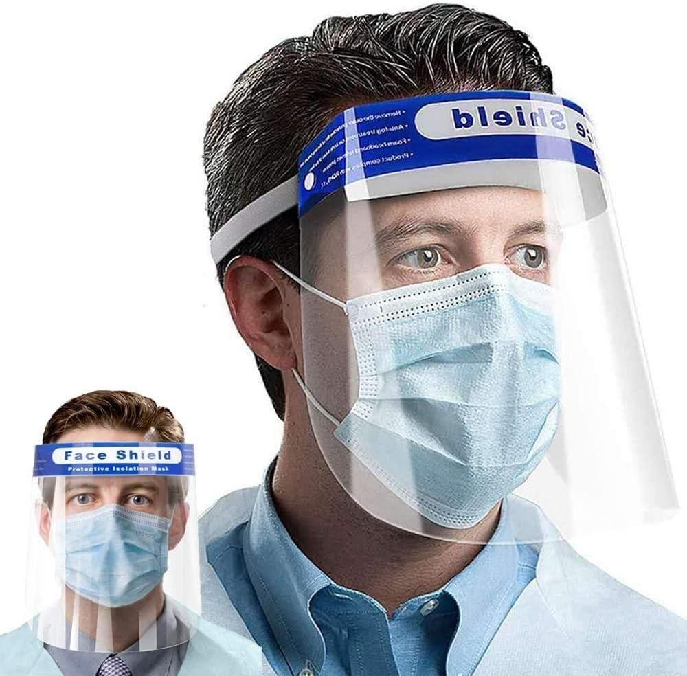 [5 Pack]Face Shield Full Protection Visor, Safety Full Face Cover with Elastic Band and Sponge Anti-Fog Adjustable Transparent Mask Visor Protection from Splash and Splatter for Men Women