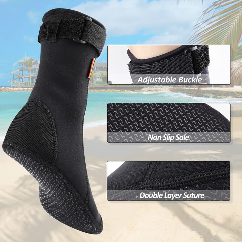 SARHLIO Neoprene Water Socks,3mm Anti-Slip Wetsuit Beach Booties for Outdoor Water Sports Diving Swimming,Sand Proof Waterproof Socks