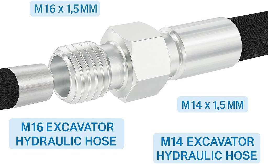 2Pcs M14-M14 Hose Fittings Adapter Hydraulic Pipe Thread Connector Kit